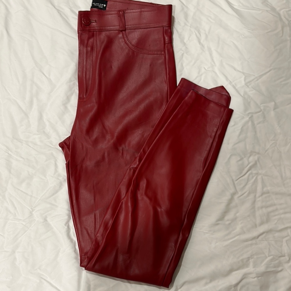 Faux Leather Red Pants
